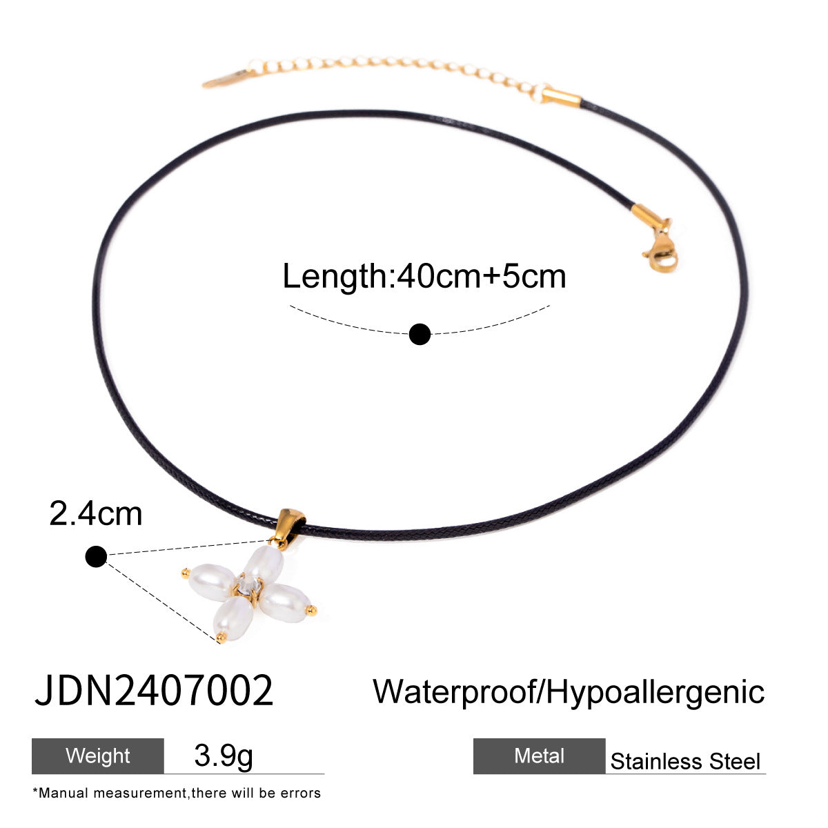 Collar de Acero de Titanio Geométrico Chapado para Mujer con Cordón Negro Cadena Ajustable para Clavícula
