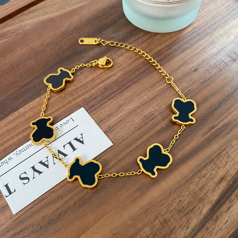 Gold Plated Titanium Steel Bear Bracelet Unisex