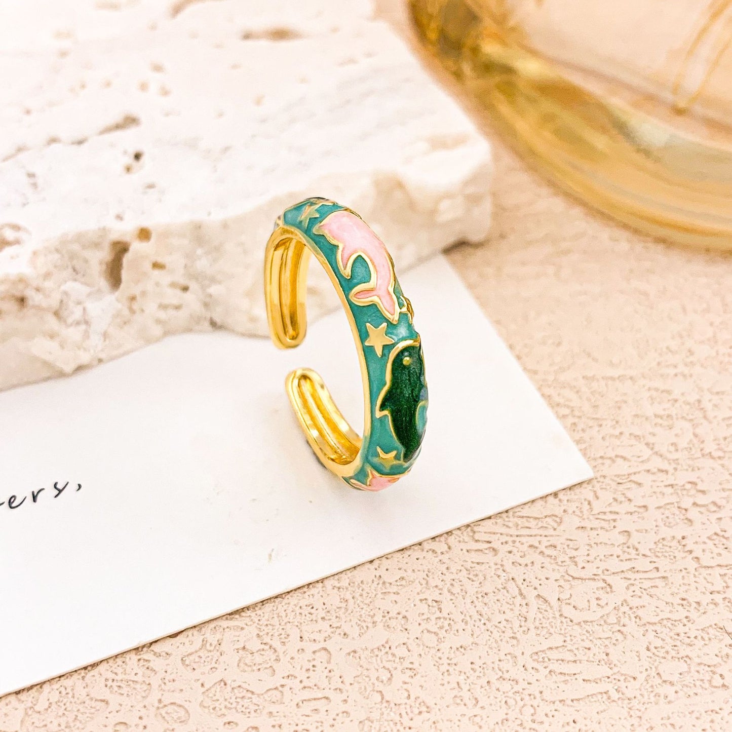 Vintage Sweet Floral Enamel Drip Oil Plated Alloy Adjustable Ring for Women