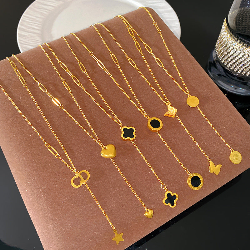 Minimalist Elegant Geometric Titanium Steel Plated Necklace for Women