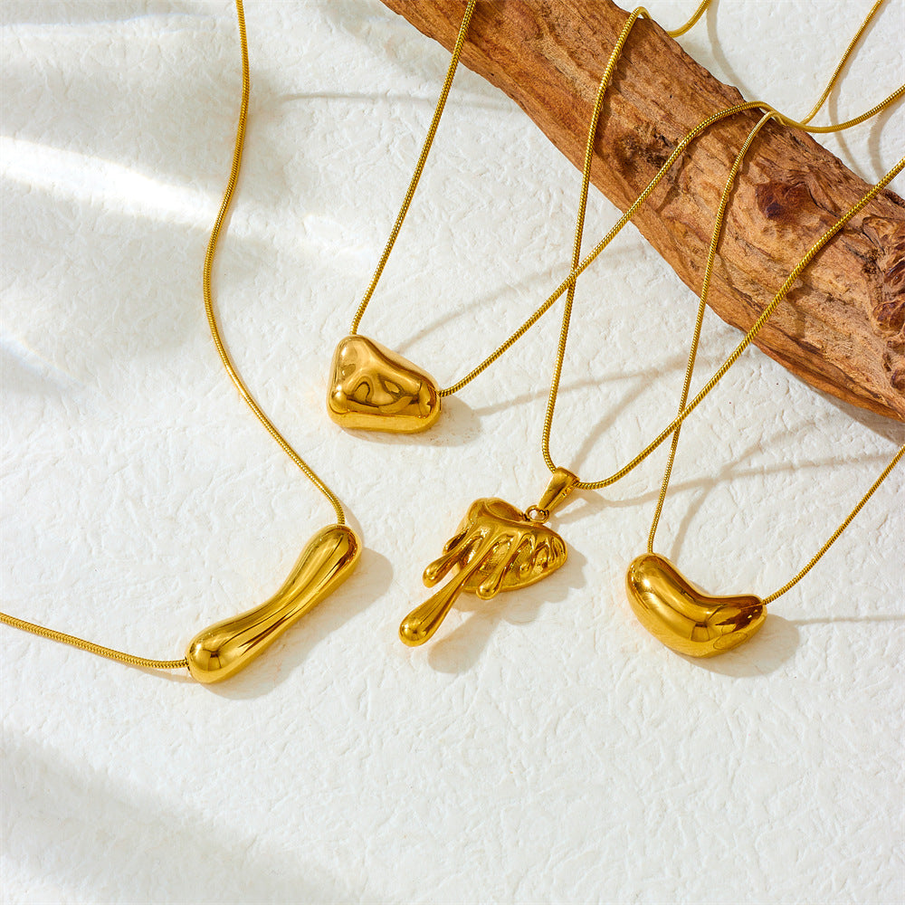 Vintage Gold Plated Irregular Lava Heart Geometric Stainless Steel Pendant Snake Chain Necklace for Women