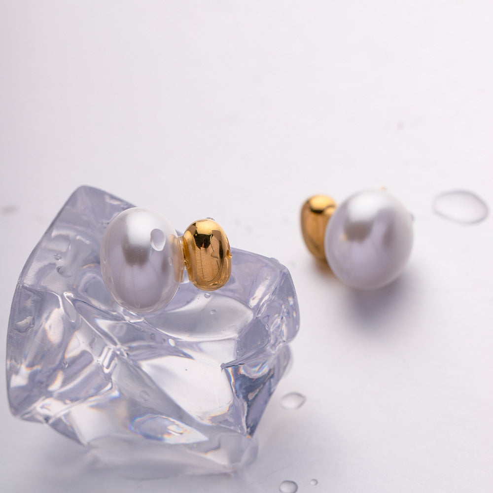 Retro French Style Geometric Stainless Steel Stud Earrings with Plated Finish Elegant Silver-Tone Minimalist Ear Jewelry