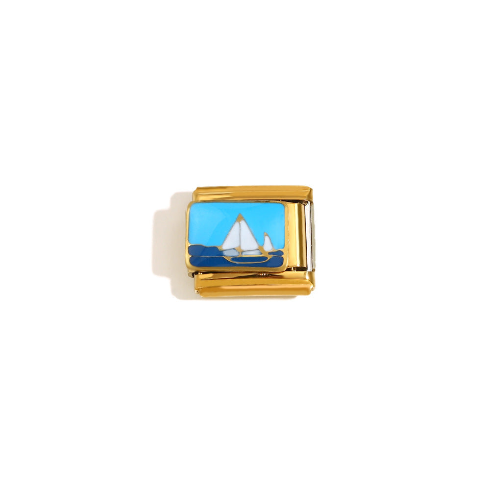 Elegant 18K Gold Plated Drip Oil Square Stainless Steel Charm Bar for Women
