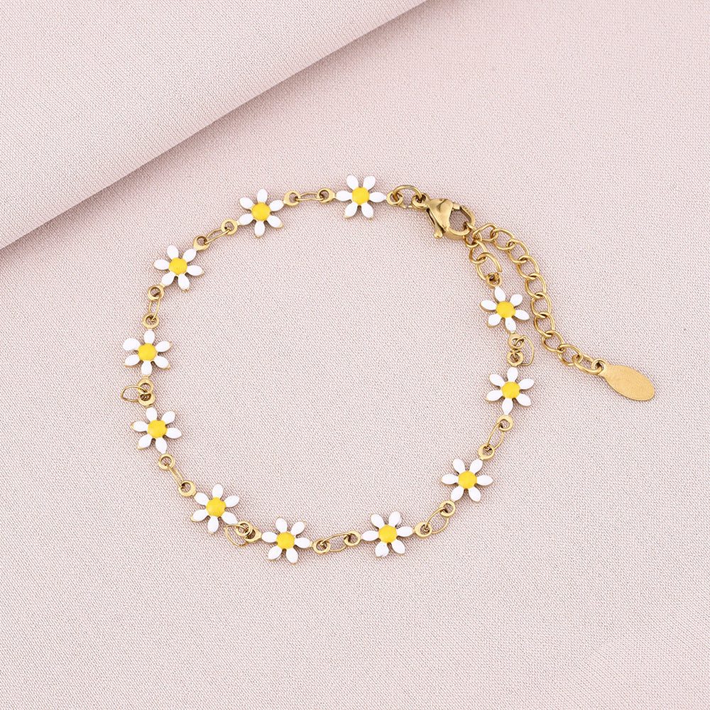 Pulsera geométrica minimalista de acero inoxidable con motivo de pétalos para mujer y hombre, accesorio de moda electrochapado