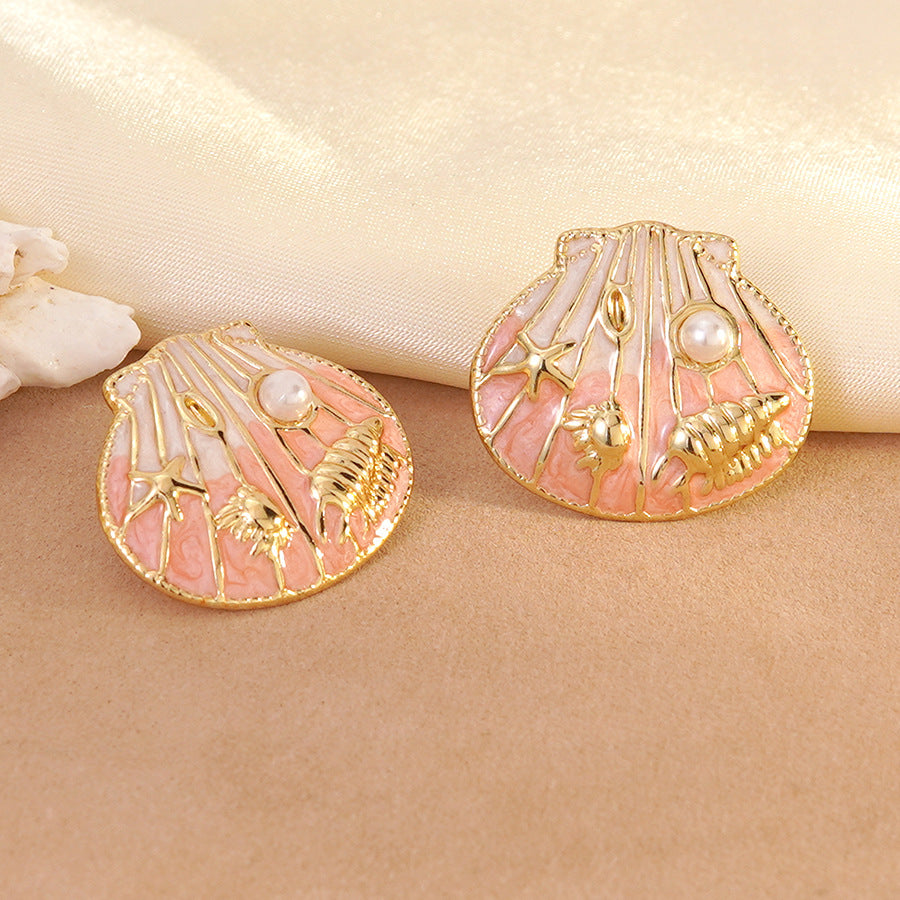 Sweet Geometric Stainless Steel Drip Oil Shell Starfish Earrings