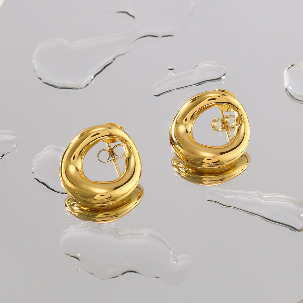 Minimalist Round Stainless Steel Gold-Plated Earrings for Women with Vacuum Electroplating Finish