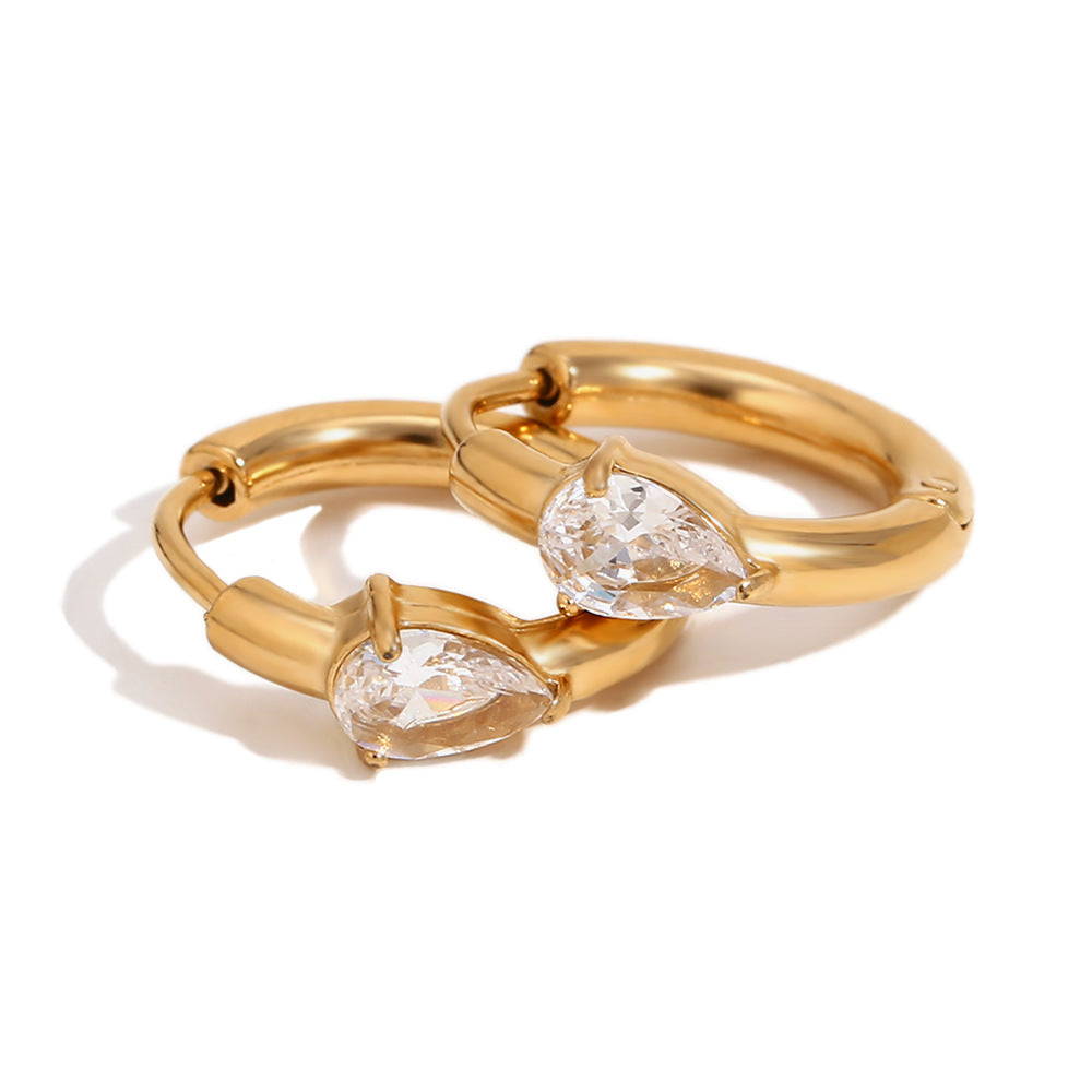 Minimalist Geometric Stainless Steel Earrings with 18K Gold Plating, Teardrop Triangle and Square Crystal Studs for Women