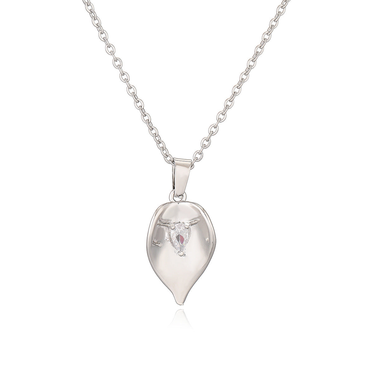 Minimalist Leaf-Shaped Copper Pendant Necklace with Genuine Gold Plating and Zircon Inlay for Women