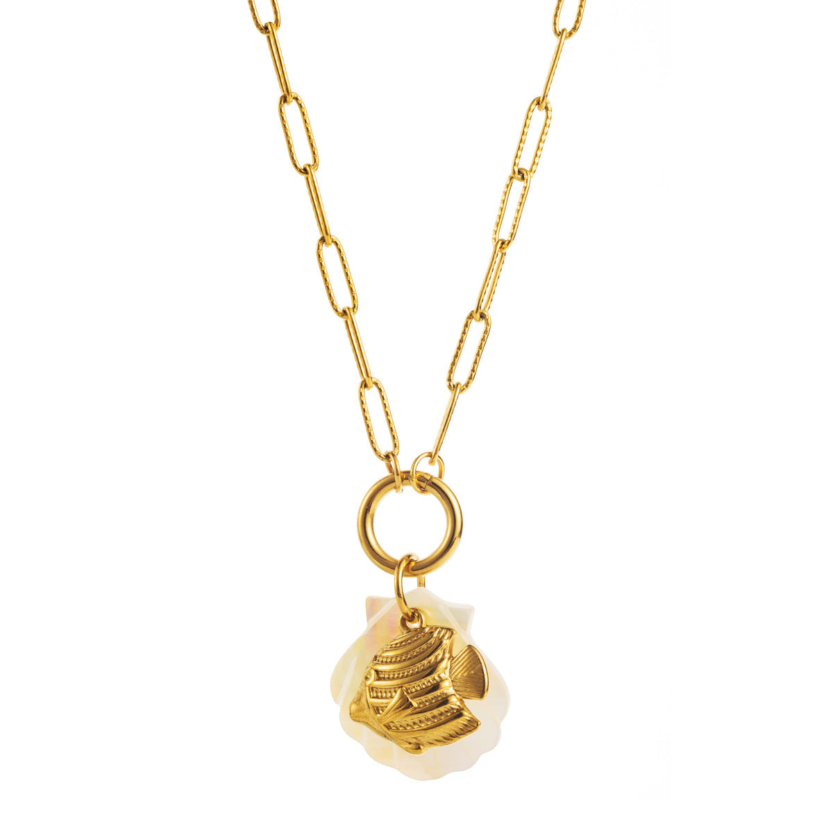 Collar con colgante minimalista de estrella de mar, tortuga, delfín y abulón con temática oceánica en acero inoxidable con acabado de chapado para mujer