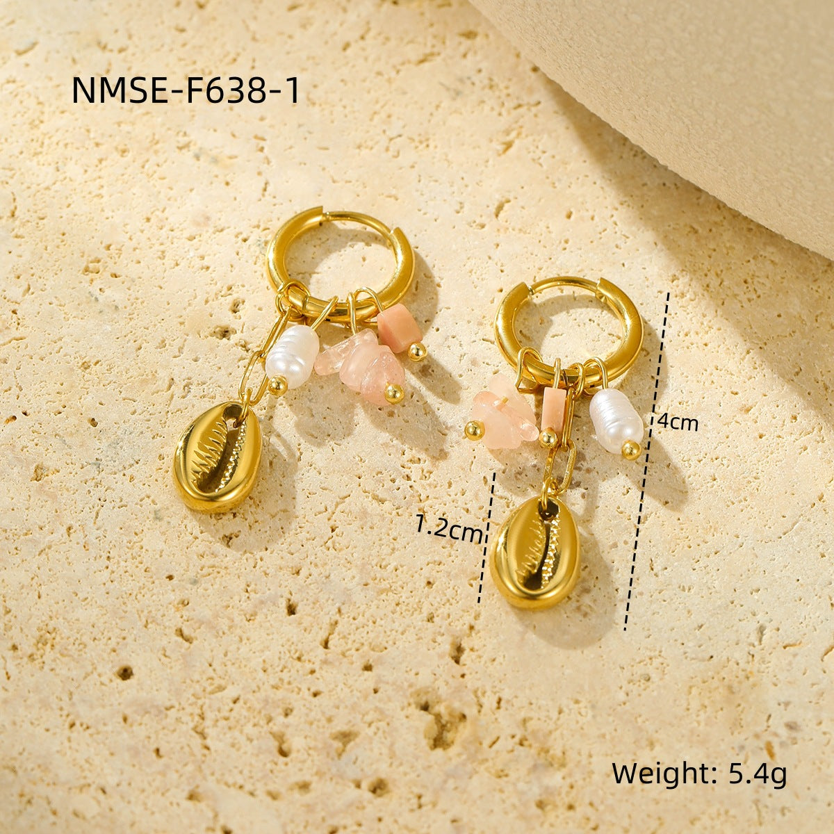 Pendientes de acero inoxidable con forma de estrella de mar, estilo vacacional, con incrustaciones de piedra natural para mujer