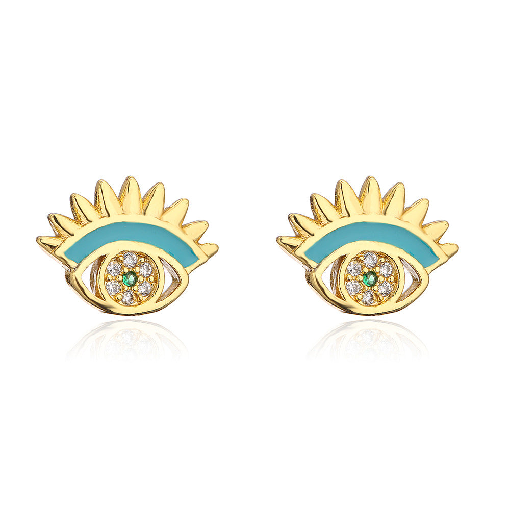Orecchini a forma di occhio di Horo geometrici da donna realizzati in rame con placcatura in oro vero e finitura smaltata con intarsio di zirconi cubici
