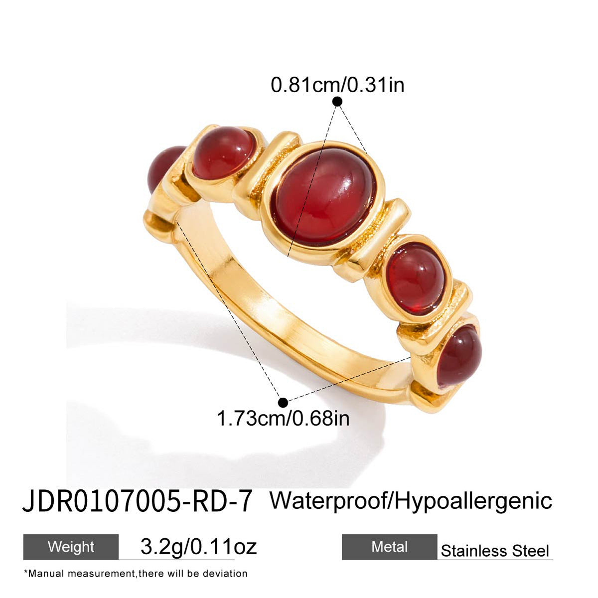 Anillo de acero de titanio ojo de tigre geométrico para mujer con banda de acero inoxidable chapada