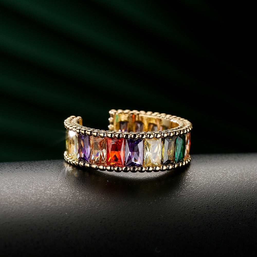 Anello geometrico in rame da donna con zirconi micro-incastonati Stile di lusso