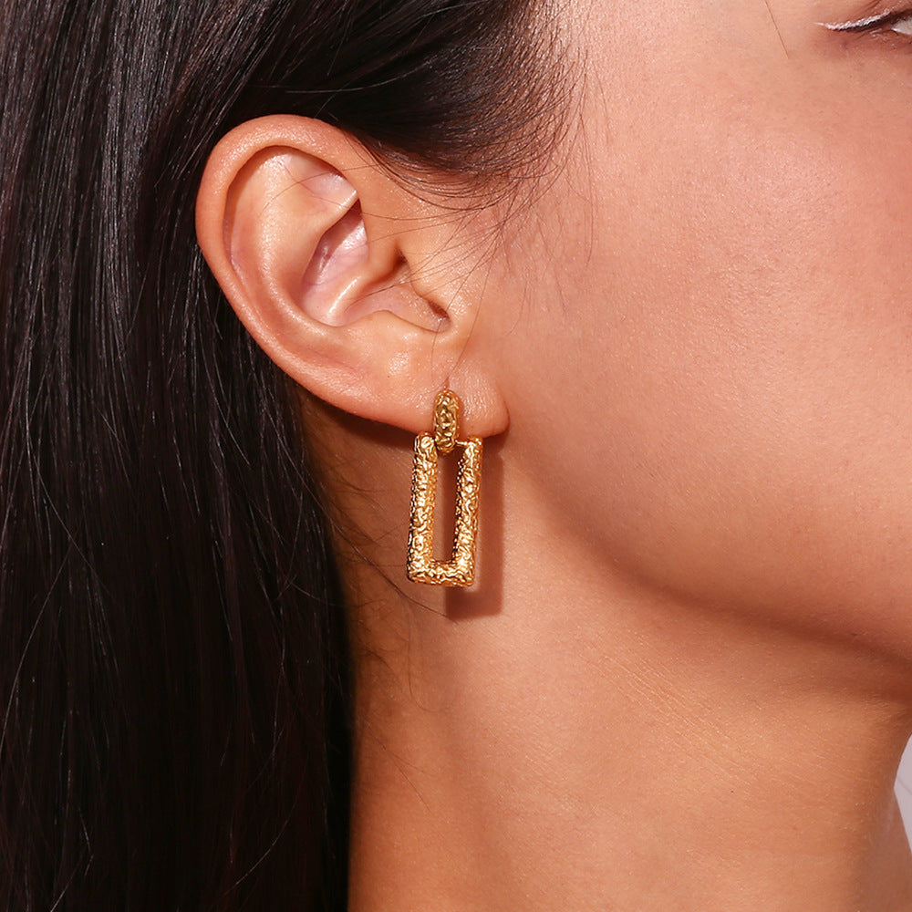 Vintage-Inspired Geometric Stainless Steel Earrings with 18K Gold Plating for Women
