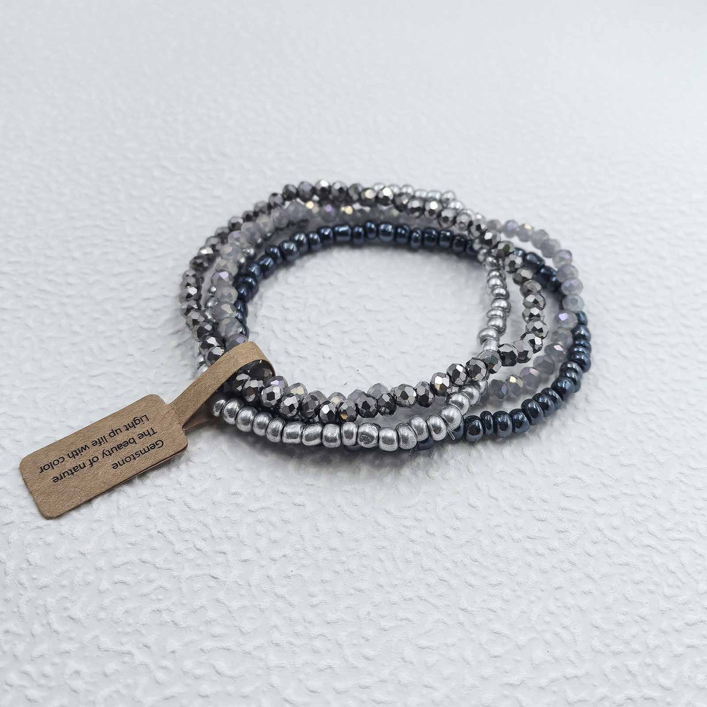 Casual Geometric Faceted Crystal Beaded Stretch Bracelet Set for Unisex