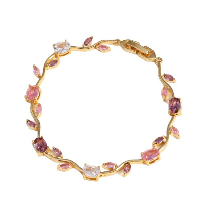 Elegant Gold Plated Brass Tulip Flower Bracelet with Rhinestone Gemstone Inlay for Women