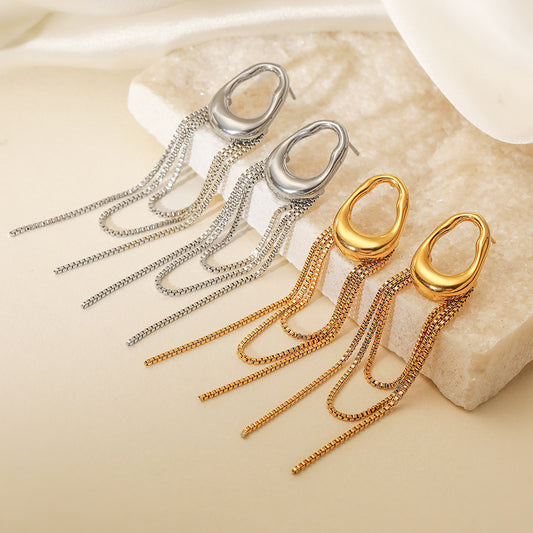 Minimalist 18K Gold Plated Geometric Stainless Steel Tassel Earrings for Women