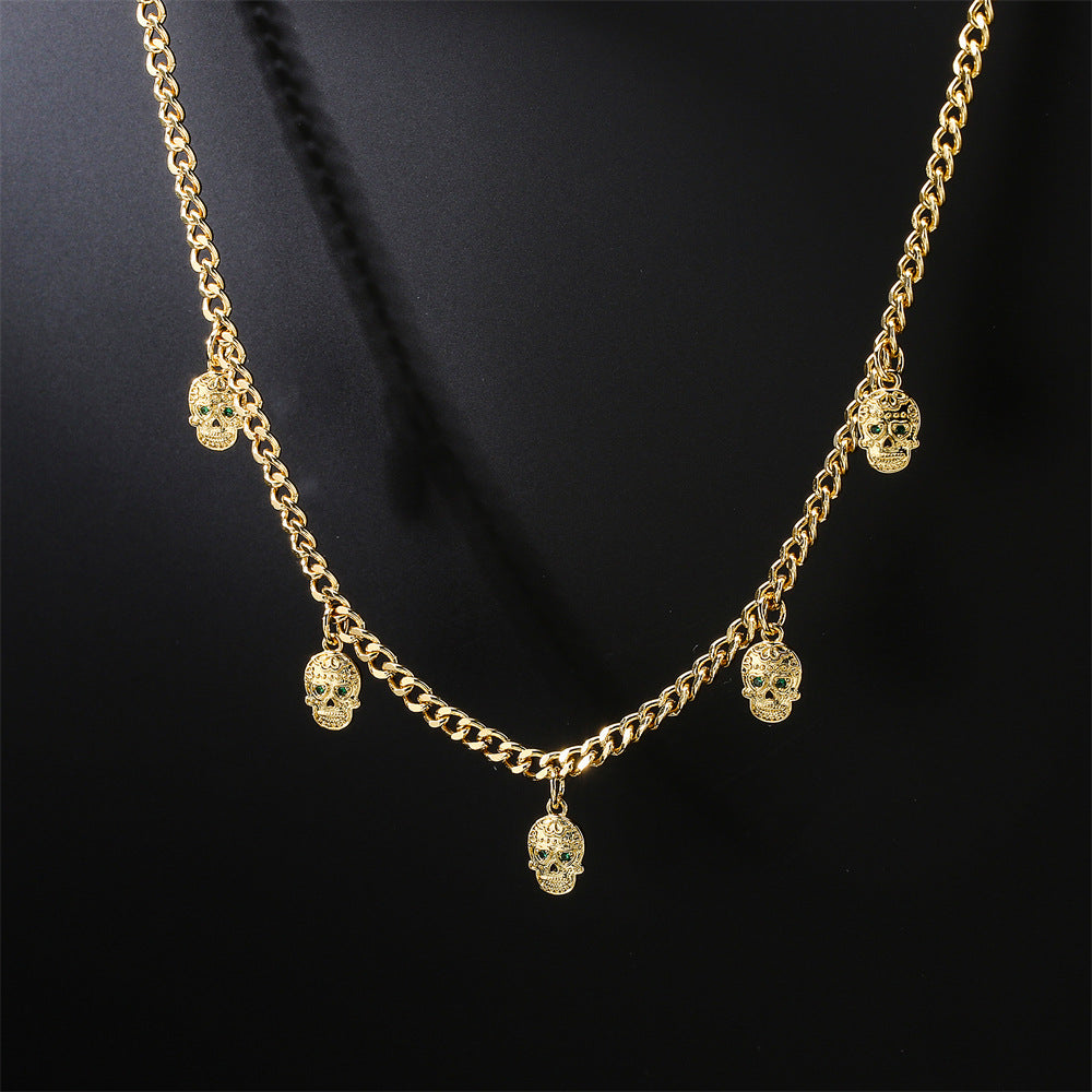Hip-hop Geometric Gold Plated Brass Skull Pendant Necklace