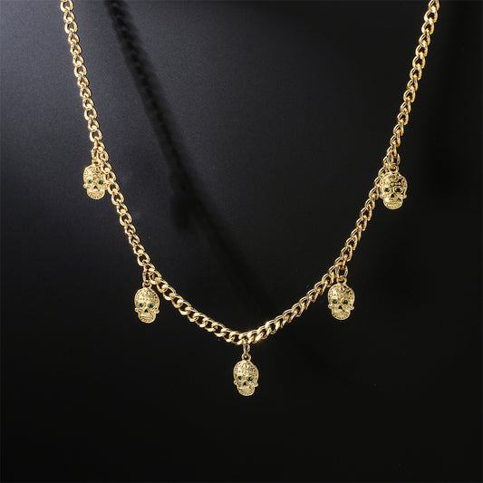 Hip-hop Geometric Gold Plated Brass Skull Pendant Necklace