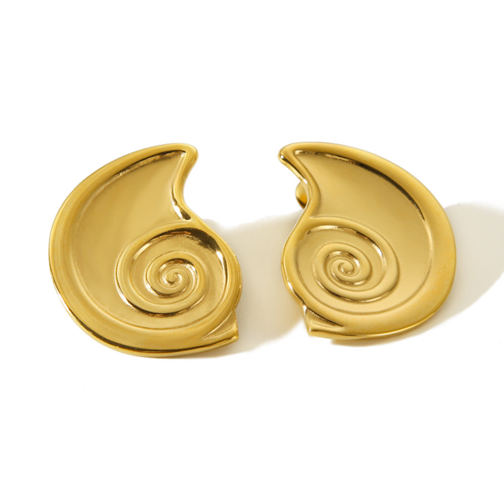 Fashion 18K Gold Plated Stainless Steel Conch Shape Geometric Earrings for Women