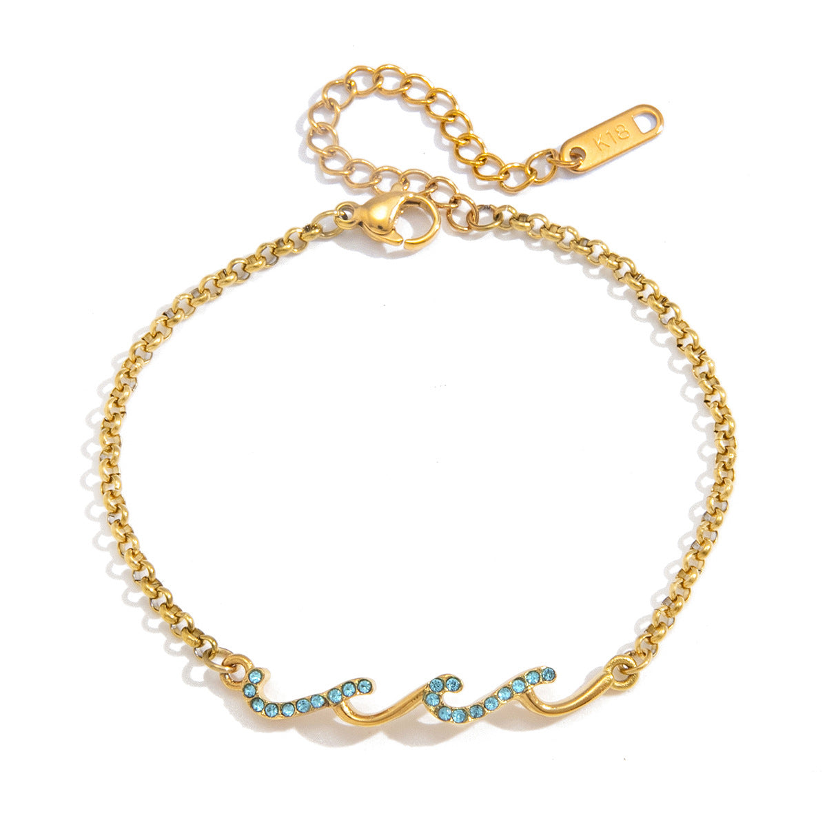 Elegant Geometric Stainless Steel Blue Rhinestone Wave Bracelet for Women