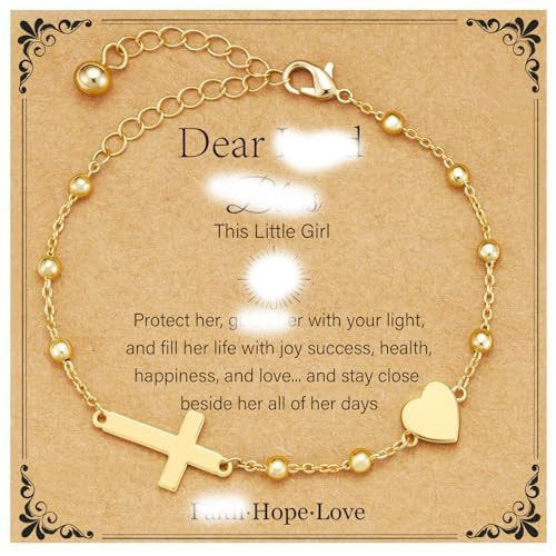 Elegant Gold Plated Stainless Steel Cross Heart Geometric Round Ball Chain Bracelet for Women