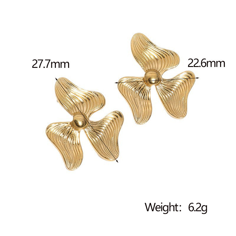 Minimalist 18K Gold Plated Stainless Steel Three-Petal Flower Stud Earrings for Women