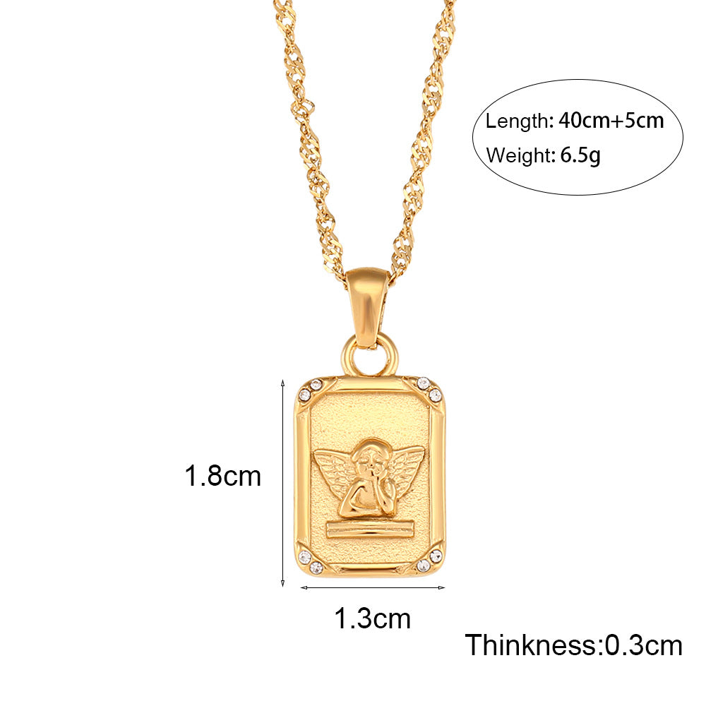 Fashionable Geometric Angel Pendant Necklace for Women in Stainless Steel with Rhinestone Inlay and Plated Finish