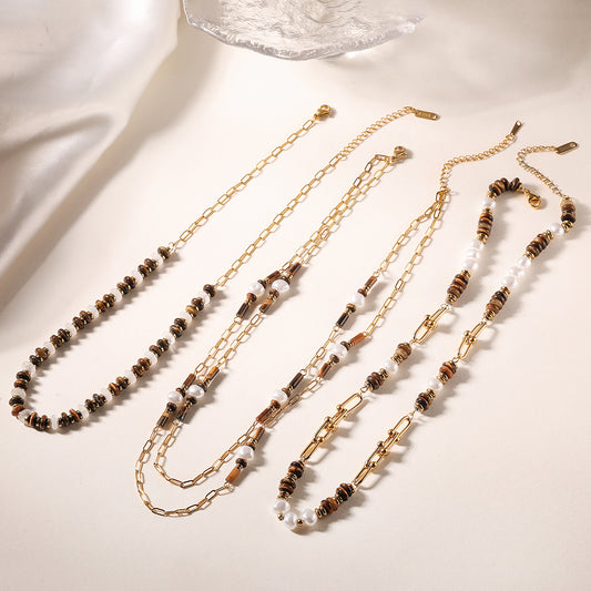 Collar minimalista geométrico de acero inoxidable con cuentas para mujer con chapado en oro de 18 quilates, cadena versátil hasta la clavícula