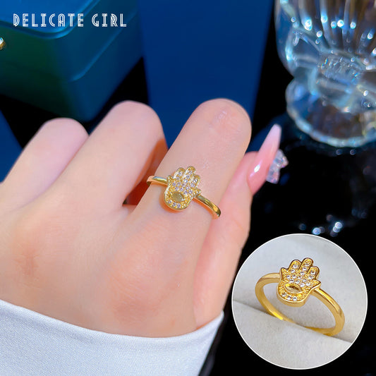 Anillo Minimalista con Forma de Mano y Circonitas Incrustadas, Banda Abierta Ajustable para Mujer