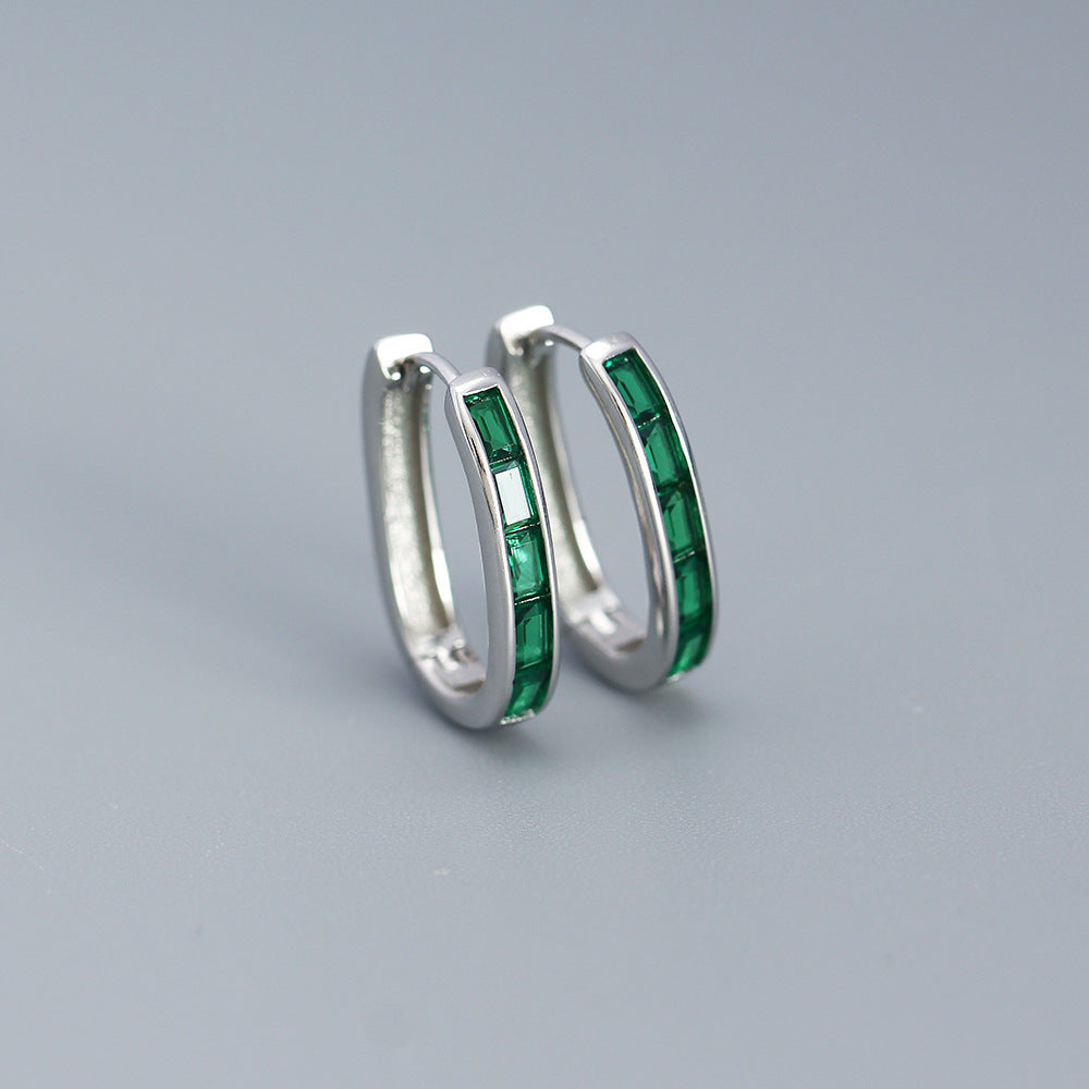 Vintage French-Style Enamel U-Shaped Earrings in Sterling Silver with Geometric Design for Women