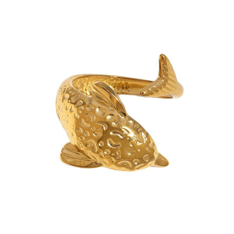 Cute Gold Plated Stainless Steel Dolphin Ring Adjustable Animal Design for Women