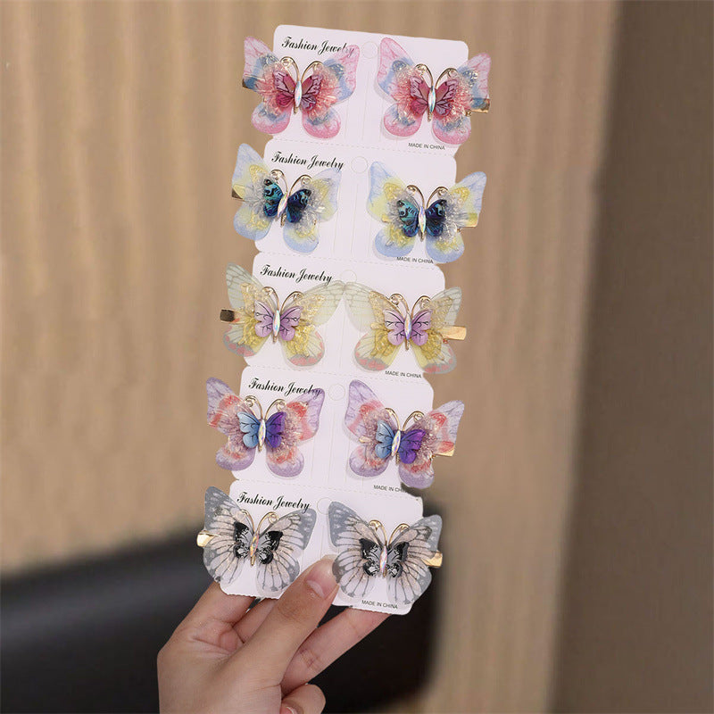 Natural Style Butterfly Bow Hair Clip for Kids with Gradient Feather Wing Design, Plastic Resin Duckbill Clamp for Ponytail