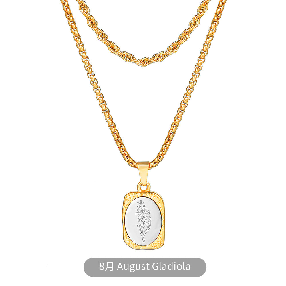 Vintage Two-Tone Gold and Silver Plated Stainless Steel Square Rose Pendant Necklace with Box Chain for Women