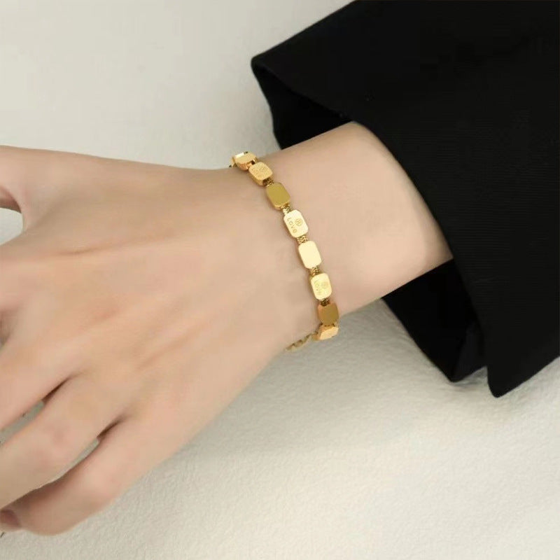 Minimalist Geometric Square Stainless Steel Plated Snake Chain Bracelet for Women