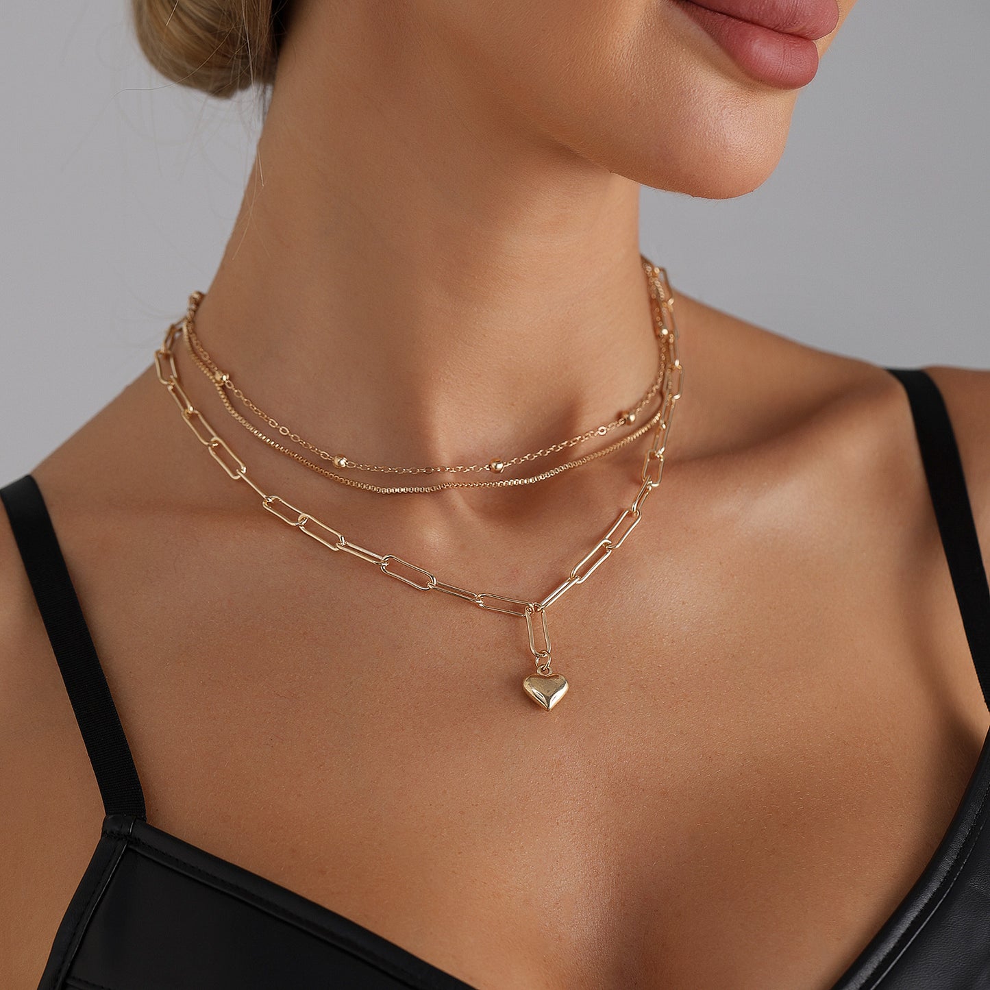 Vintage Geometric Heart Alloy Plated Necklace for Women