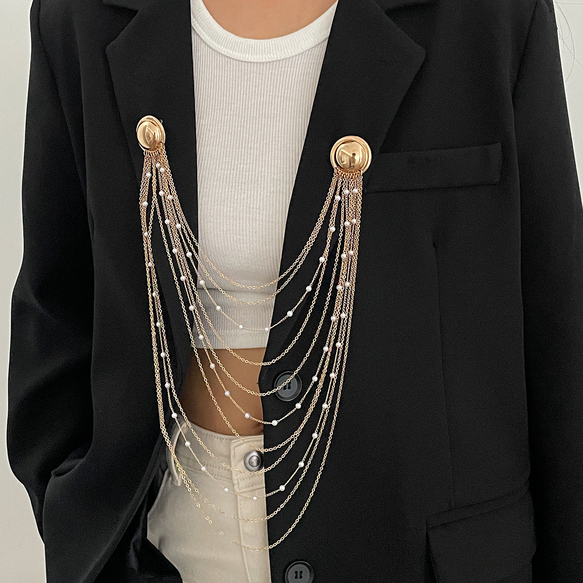 Exaggerated Geometric Pearl Plated Iron Brooch Charm Bar for Women