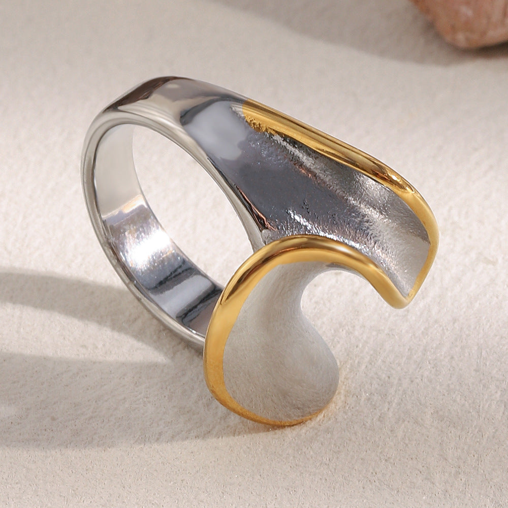 Anillo Minimalista Geométrico de Acero Inoxidable con Baño de Oro de 18K para Mujer