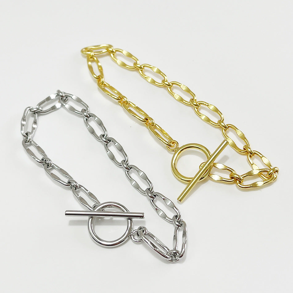 Bracciale da donna a catena grumetta ovale geometrica minimalista in argento sterling 925