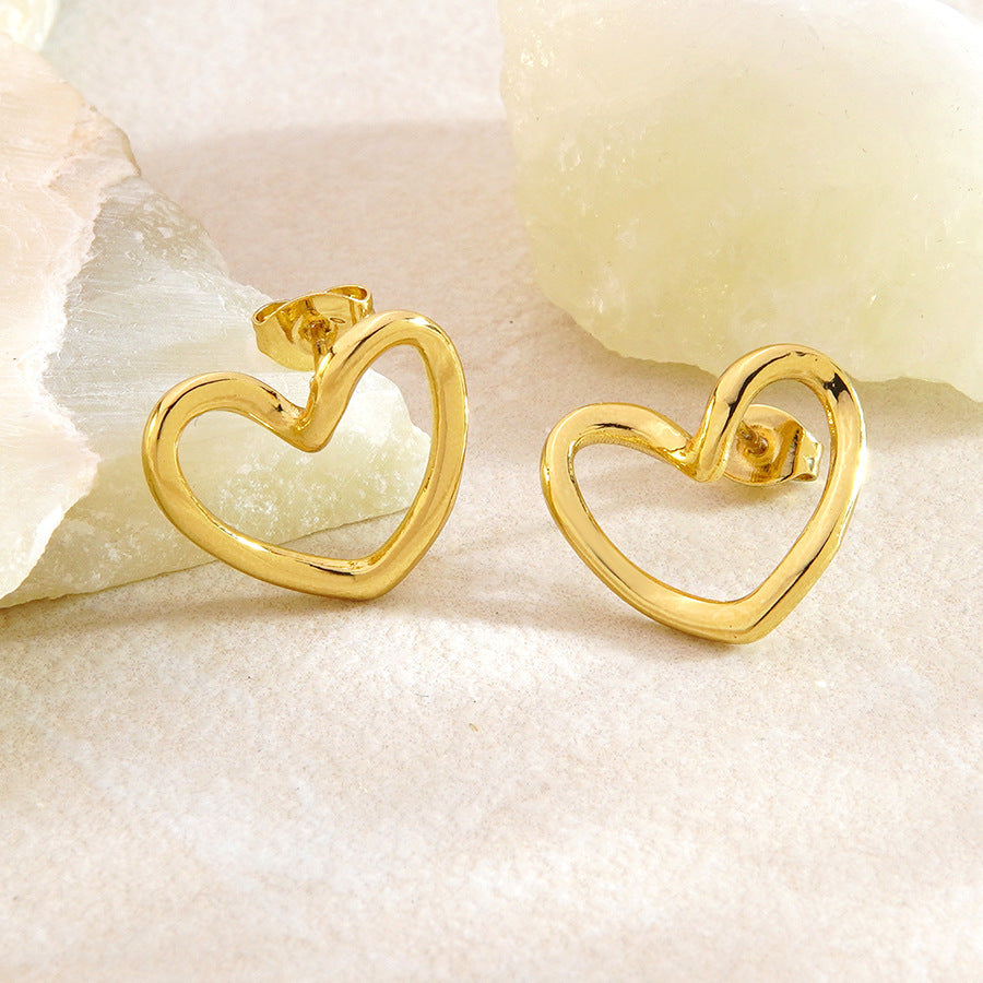 Orecchini a perno da donna in acciaio inossidabile placcato, a forma di cuore geometrico vintage