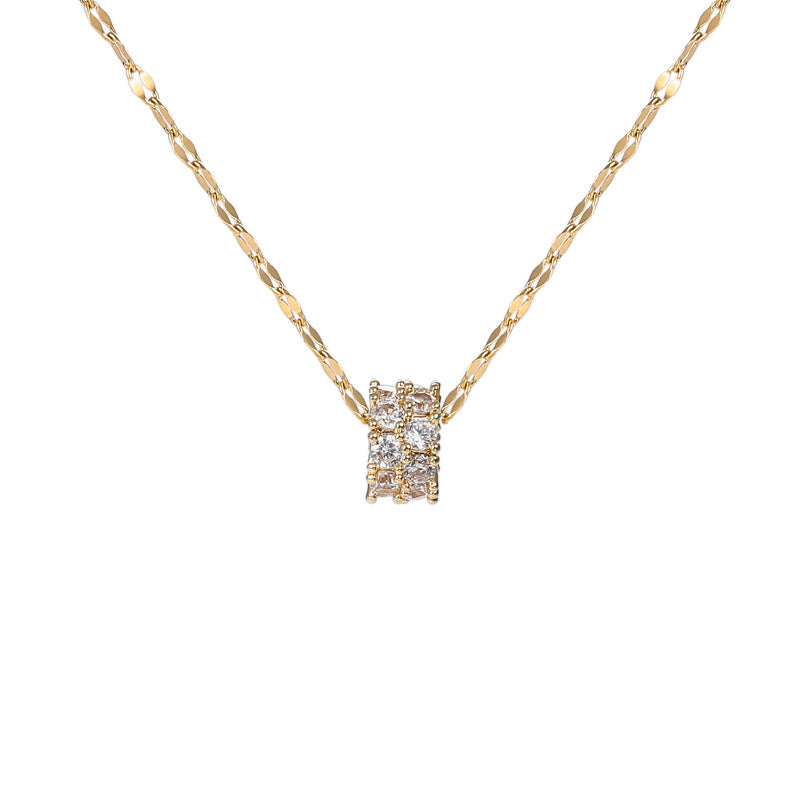 Minimalist Geometric Titanium Steel Pendant Necklace with Rhinestone Inlay and Plated Finish for Women