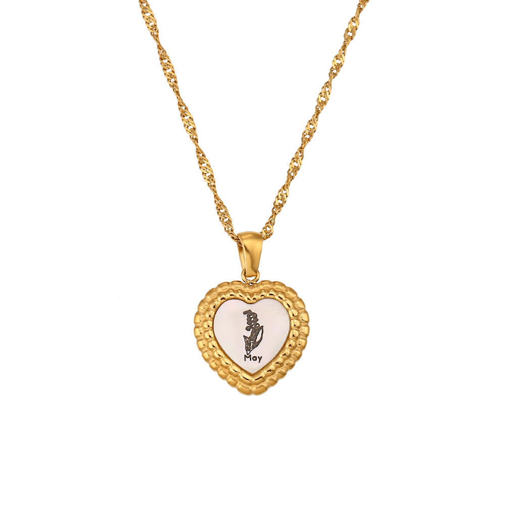 Collar minimalista de acero inoxidable con forma de corazón, chapado en oro de 18 quilates y colgante de concha para mujer