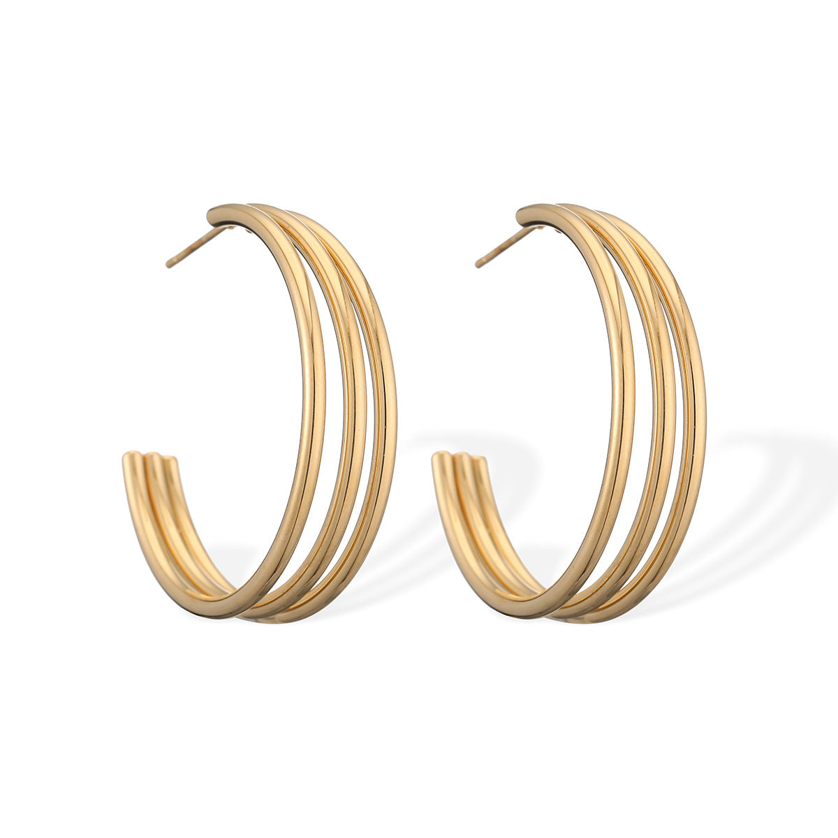 Pendientes minimalistas geométricos de acero inoxidable en forma de C para mujer con baño de oro de 18 quilates