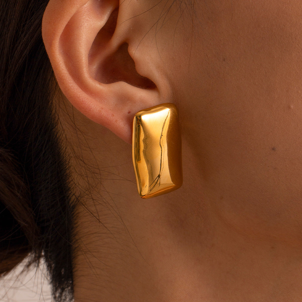 Pendientes de acero inoxidable geométricos rectangulares chapados en oro de 18 quilates, estilo vintage minimalista, para mujer