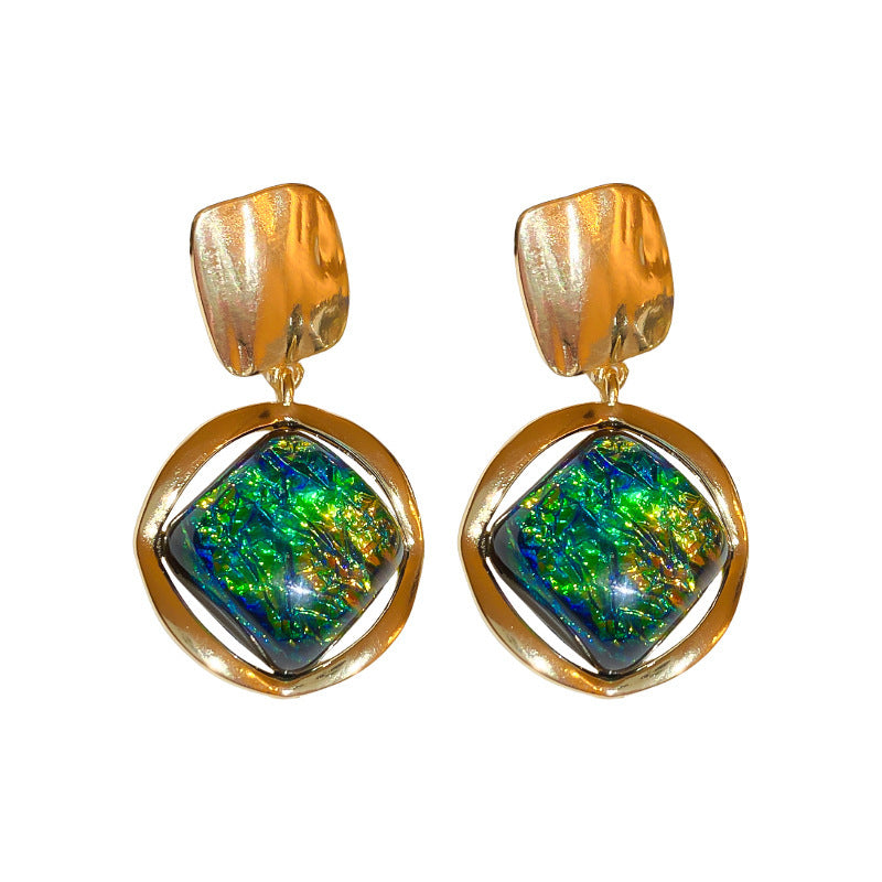 Orecchini Vintage in Resina con Forma a Diamante Geometrico, Corpo in Lega e Finitura Placcata Oro, Perni in Acciaio Inossidabile, Gioielli per Orecchie da Donna Minimalisti di Lusso