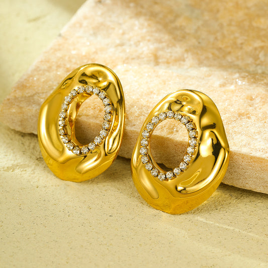 Pendientes de Acero Inoxidable Geométricos de Moda para Mujer con Chapado en Oro de 18K e Incrustaciones de Zirconia
