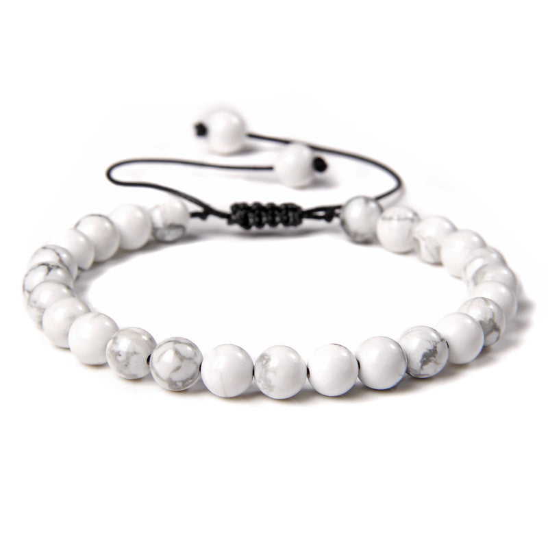 Sweet Sporty Geometric Natural White Crystal Stretch Bracelet 6mm Unisex Handmade Energy Bangle