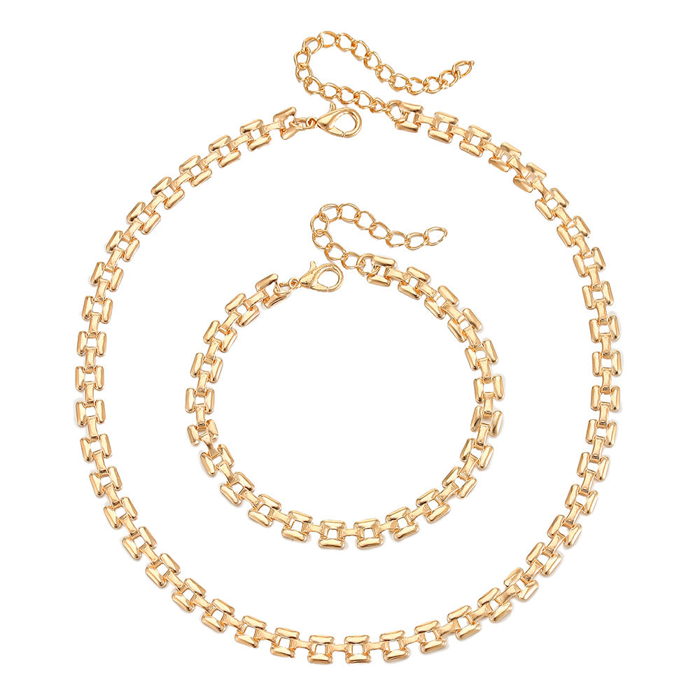 Fashion Round Plated Alloy Necklace and Bracelet Set for Women