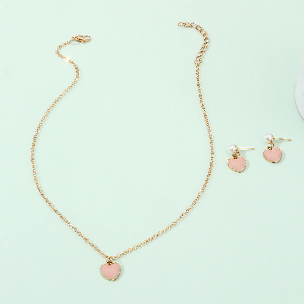 Set di collane minimaliste in lega a forma di cuore rosa per ragazze con catena a onda d'acqua