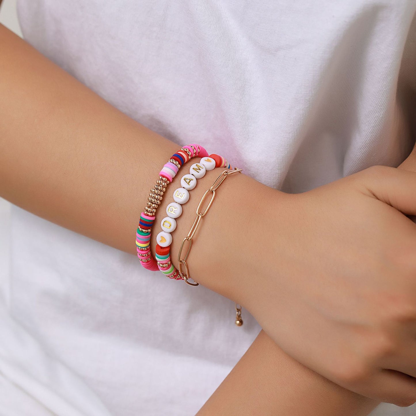Bohemian Handmade Resin Letter Geometric Bracelet Set with Cable Chain